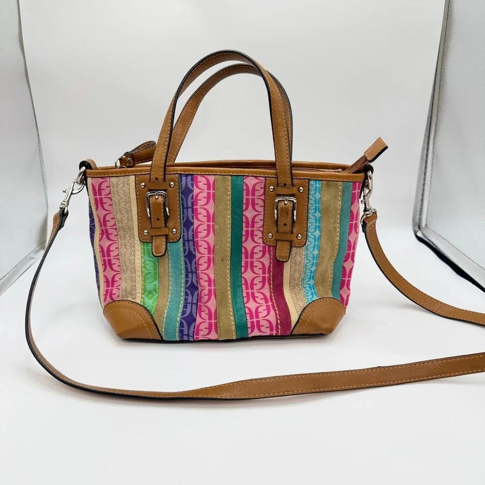 Fossil Y2K Patchwork Satchel Small Multi Color Jacquard Striped Crossbody Bag
